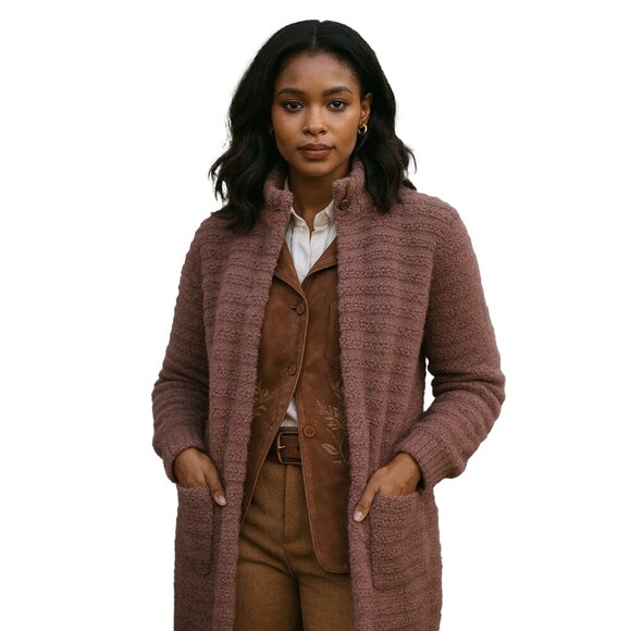 ESCADA VTG Heritage Mohair Top Buttons Eggplant Knitted Cardigan 70's 80's sz 40 - Picture 1 of 14